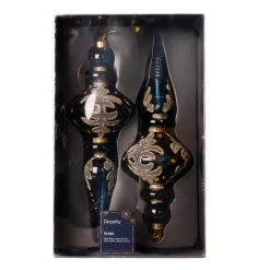 KAEMINGK Addobbi Natalizi-Set di 2 addobbi natalizi da appendere in vetro (H24 cm) Riflesso di Mezzanotte Blu