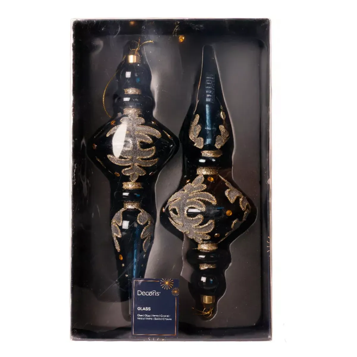 KAEMINGK Addobbi Natalizi-Set di 2 addobbi natalizi da appendere in vetro (H24 cm) Riflesso di Mezzanotte Blu