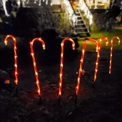 KOOPMAN Oggetti Decorativi E Illuminati|Personaggi E Oggetti Grande Dimensione-Set di 6 bastoncini di zucchero a pile 42 LED (47 cm) Candy