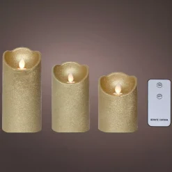 KAEMINGK Candele Natalizie-Set di 3 candele LED tremolanti (D7,5 cm) Cera naturale