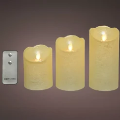 KAEMINGK Candele Natalizie-Set di 3 candele LED tremolanti (D7,5 cm) Cera naturale Crema