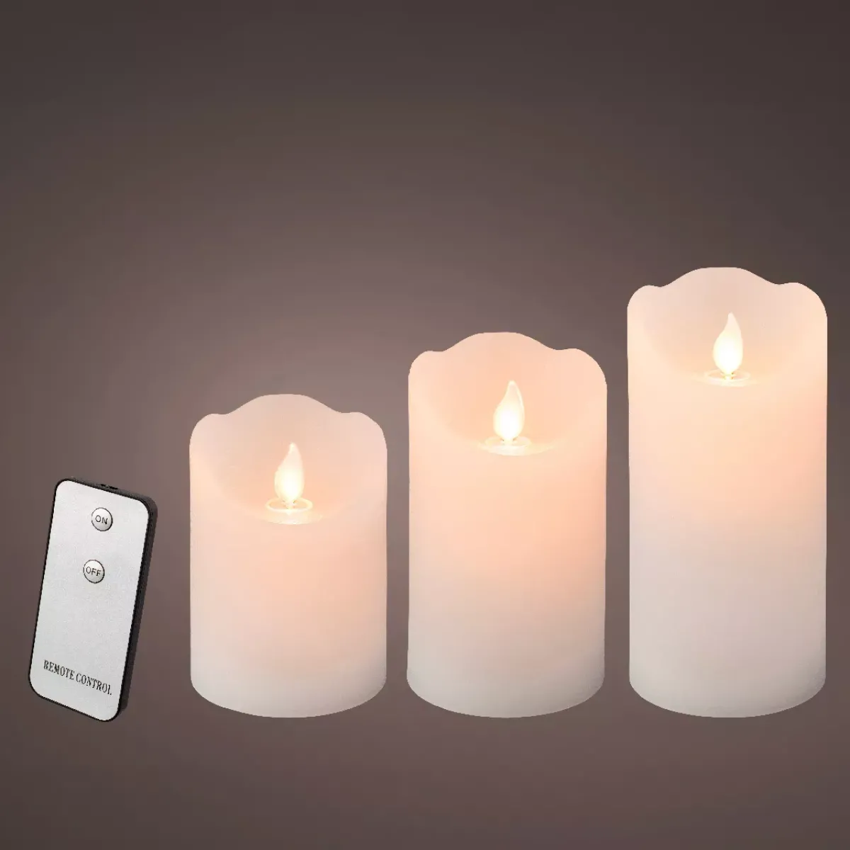 KAEMINGK Candele Natalizie-Set di 3 candele LED tremolanti (D7,5 cm) Cera naturale