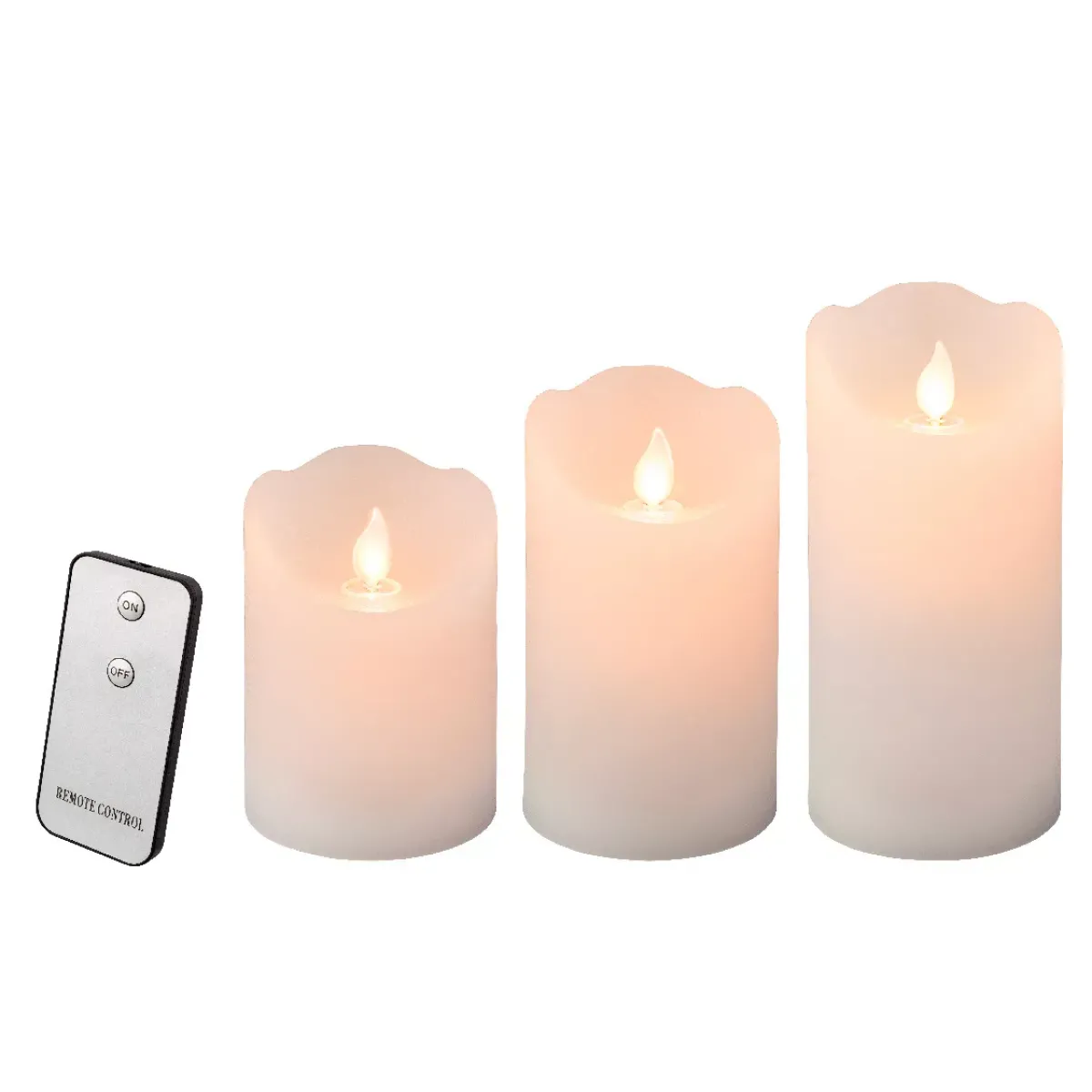 KAEMINGK Candele Natalizie-Set di 3 candele LED tremolanti (D7,5 cm) Cera naturale