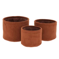 TENDANCE Accessori Bagno-Set di 3 ceste portaoggetti in velluto a coste (H16 cm) Louise mocha