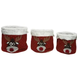 KAEMINGK Decorazioni E Oggetti Natalizi-Set di 3 cesti portaoggetti (35 cm) Teste di renne