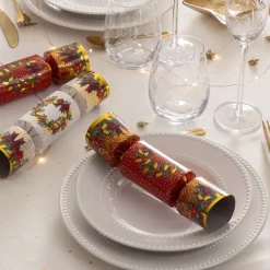 JJA Decorazione Da Tavola-Set di 6 crackers natalizi Festività Rosso e Bianco