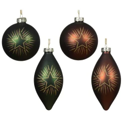 KAEMINGK Palline Di Natale-Set di 12 decorazioni da appendere in vetro (D80 mm) Gocce e Sfere Verde ed Espresso