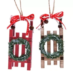 KAEMINGK Addobbi Natalizi-Set di 2 decorazioni da appendere (H10 cm) Slitte Ghirlanda invernale rossa