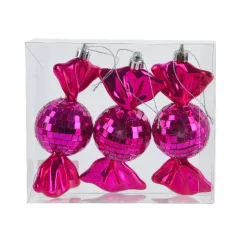 KAEMINGK Addobbi Natalizi-Set di 3 Decorazioni Natalizie da appendere in Schiuma (H12 cm) Caramelle Disco Rosa