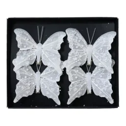 KAEMINGK Addobbi Natalizi-Set di 4 Farfalle su pinza (H8 cm) Scintillii e perle d'inverno