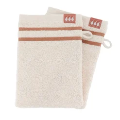 Set di 2 guanti da toilette in cotone (15 x 21 cm) Jeanne Tortora e Avorio
