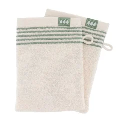 Set di 2 guanti da toilette in cotone (15 x 21 cm) Jeanne Verde salvia e Avorio