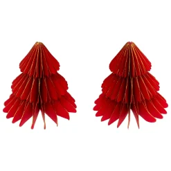 JJA Decorazione Da Tavola-Set di 2 mini Alberi decorativi (H6 cm) in carta magnetica Rossa