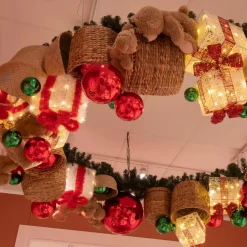 EMINZA Oggetti Decorativi E Illuminati|Decorazioni E Oggetti Natalizi-Set di 3 pacchi regalo nastro rosso a pile con luci 65 LED