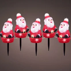 EMINZA Oggetti Decorativi E Illuminati-Set di 5 paletti da giardino luminosi 100 LED (H20 cm) Babbo Natale