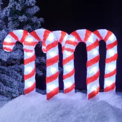EMINZA Oggetti Decorativi E Illuminati-Set di 5 paletti da giardino luminosi solare 50 LED (H35 cm) Bastoncino di zucchero