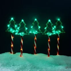 KOOPMAN Oggetti Decorativi E Illuminati-Set di 5 paletti luminosi con pile 45 LED (H44 cm) Abeti Candy