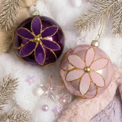 KAEMINGK Palline Di Natale-Set di 12 palline di Natale (D80 mm) Fiori maestosi Fico e rosa