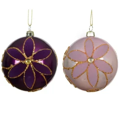 KAEMINGK Palline Di Natale-Set di 12 palline di Natale (D80 mm) Fiori maestosi Fico e rosa