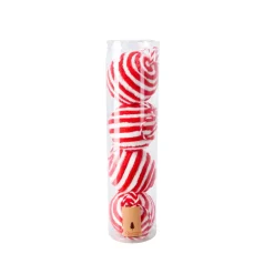 KOOPMAN Palline Di Natale-Set di 4 palline di Natale (D80 mm) in lana a righe rosse e bianche