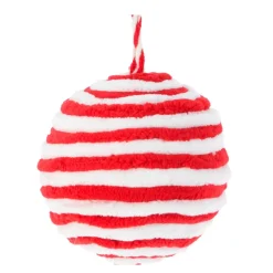 KOOPMAN Palline Di Natale-Set di 4 palline di Natale (D80 mm) in lana a righe rosse e bianche