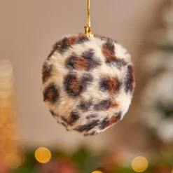 KOOPMAN Palline Di Natale-Set di 12 palline di Natale (D80 mm) Leopard Beige e