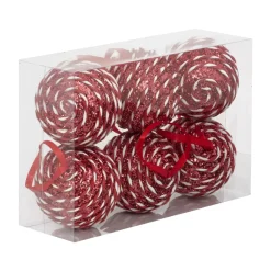 JJA Palline Di Natale-Set di 6 Palline di natale (D80 mm) Righe Fantasia Rosso e bianco
