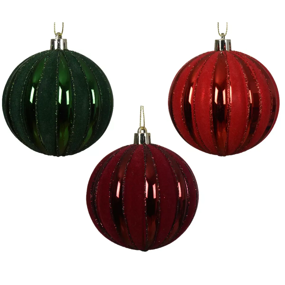 KAEMINGK Palline Di Natale-Set di 12 palline di Natale (D80 mm) Velluto glitterato Rosso e verde