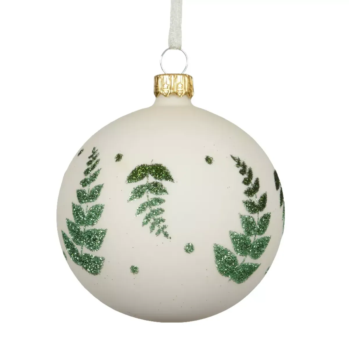 KAEMINGK Palline Di Natale-Set di 6 palline di Natale in vetro (D80 mm) Delicatezza Bianco lana e verde glitterato