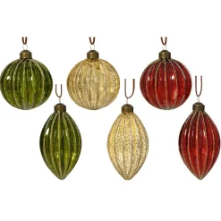 KAEMINGK Palline Di Natale-Set di 12 Palline di Natale in vetro (D80 mm) Glitter, verde e bordeaux