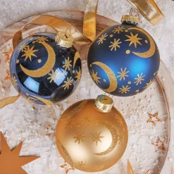 KOOPMAN Palline Di Natale-Set di 12 palline di Natale in vetro (D80 mm) Luna notte e dorato