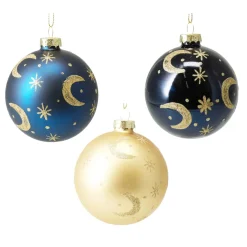 KOOPMAN Palline Di Natale-Set di 12 palline di Natale in vetro (D80 mm) Luna notte e dorato