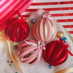 KAEMINGK Palline Di Natale-Set di 12 palline di Natale in vetro (D80 mm) Velluto e fiocco e rosa