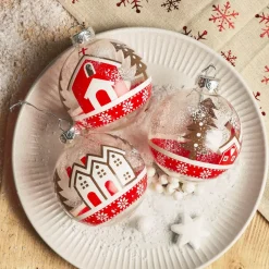 KAEMINGK Palline Di Natale-Set di 12 palline di Natale in vetro (D80 mm) Villaggi innevati e bianco