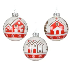 KAEMINGK Palline Di Natale-Set di 12 palline di Natale in vetro (D80 mm) Villaggi innevati e bianco