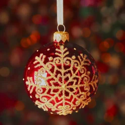 KAEMINGK Palline Di Natale-Set di 6 palline di Natale in vetro (D80 mm) Fiocco di neve glitterato