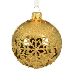 KAEMINGK Palline Di Natale-Set di 6 palline di Natale in vetro (D80 mm) Fiocco di neve dorato con glitter
