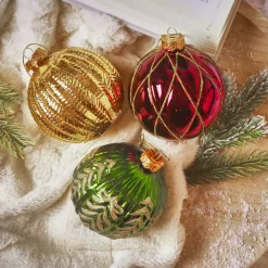 KAEMINGK Palline Di Natale-Set di 12 palline di Natale in vetro (D100 mm) Sogno , verde abete e oro