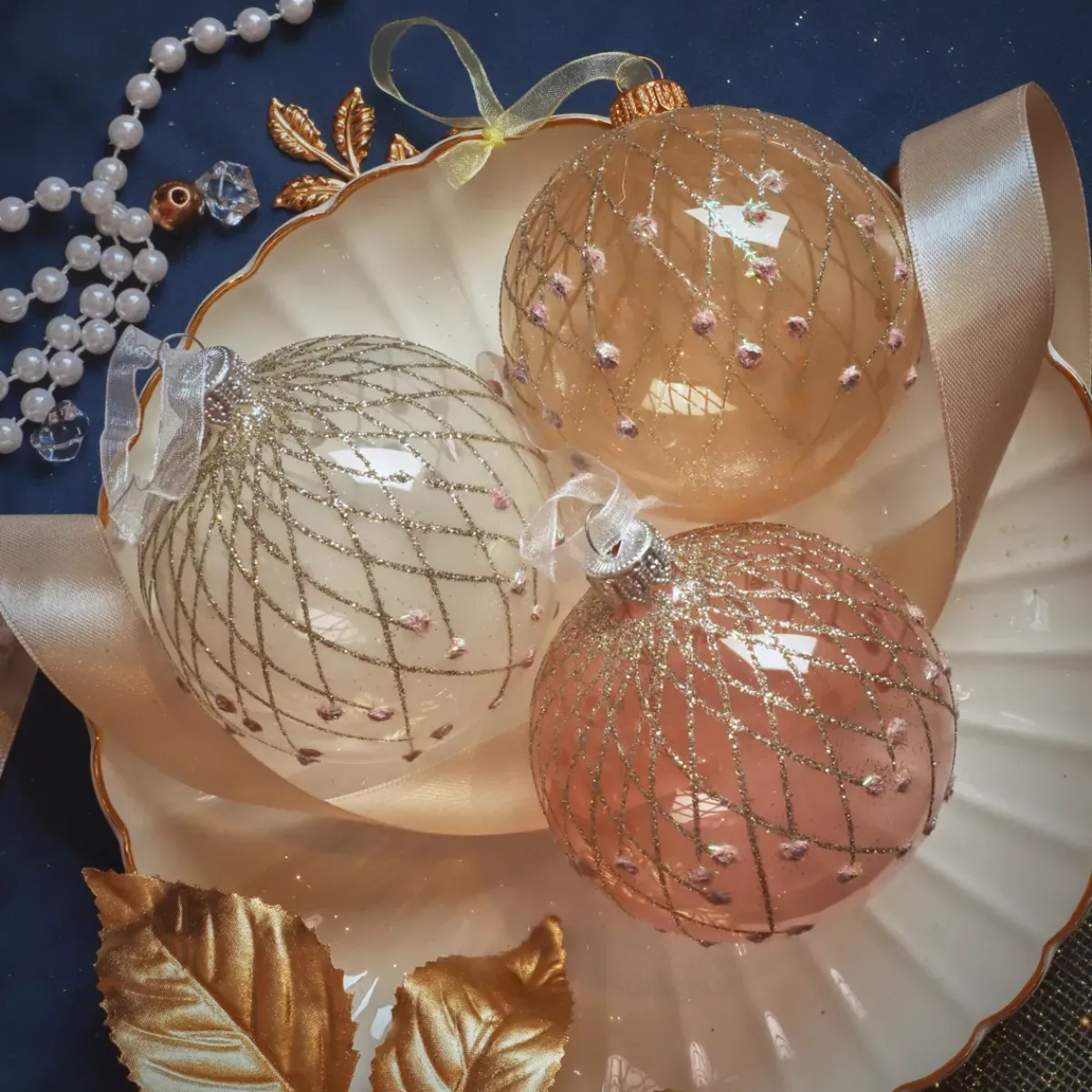 KAEMINGK Palline Di Natale-Set di 6 palline di Natale in vetro (D80 mm) Vintage e perla