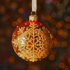 KAEMINGK Palline Di Natale-Set di 6 palline di Natale in vetro (D80 mm) Fiocco di neve luccicante