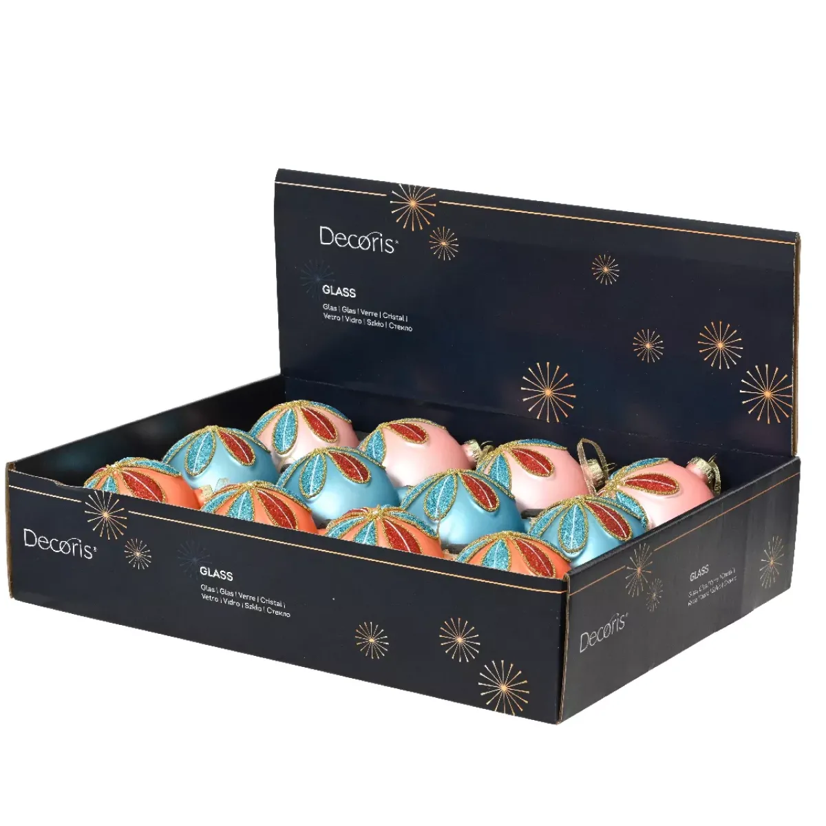 KAEMINGK Palline Di Natale-Set di 12 palline di Natale in vetro (D80 mm) Petali glitterati