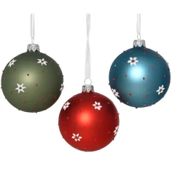 KAEMINGK Palline Di Natale-Set di 6 palline di Natale in vetro (D80 mm) Fiori e pois