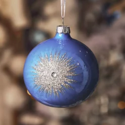 KAEMINGK Palline Di Natale-Set di 6 palline di Natale in vetro (D80 mm) Scintilla d'inverno Blu cielo e Argento