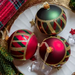 KAEMINGK Palline Di Natale-Set di 6 palline di Natale in vetro (D80 mm) Quadri Verde e