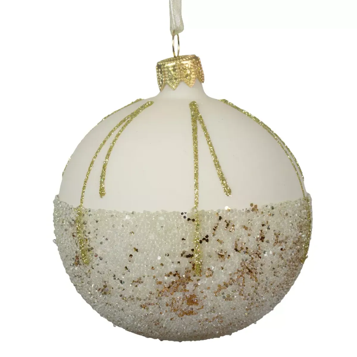 KAEMINGK Palline Di Natale-Set di 6 palline di Natale in vetro (D80 mm) Ballotine Bianco Lana