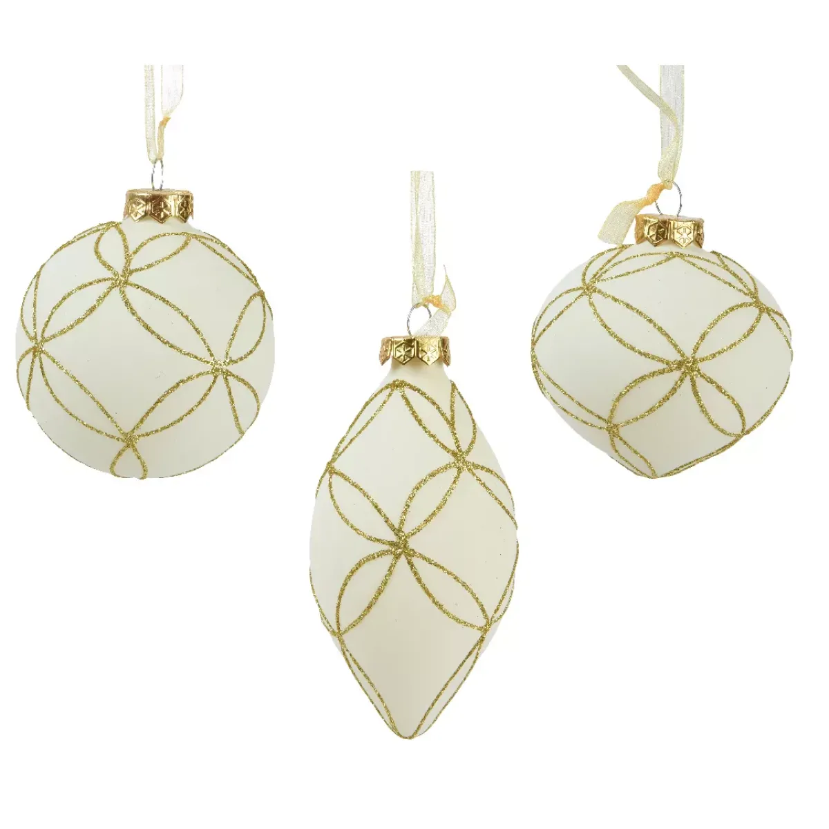 KAEMINGK Palline Di Natale-Set di 12 palline di Natale in vetro (D80 mm) Paris glitterato Bianco lana