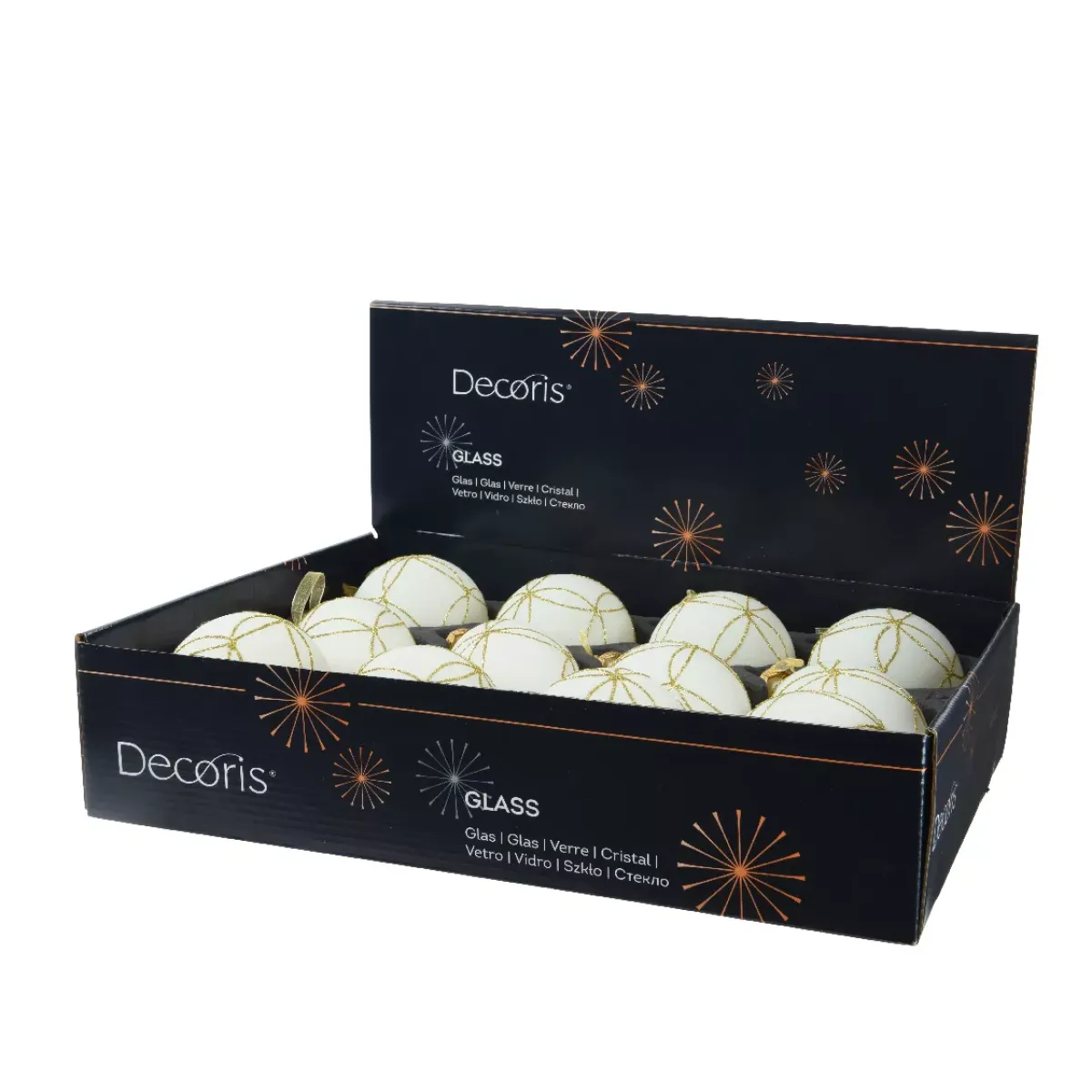 KAEMINGK Palline Di Natale-Set di 12 palline di Natale in vetro (D80 mm) Paris glitterato Bianco lana