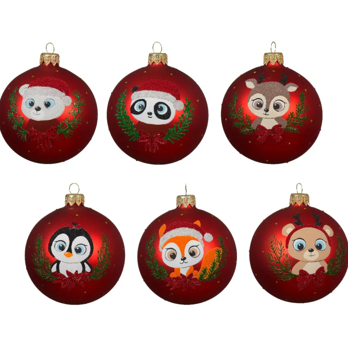 KAEMINGK Palline Di Natale-Set di 6 palline di Natale in vetro (D80 mm) Animali Occhi di cervo