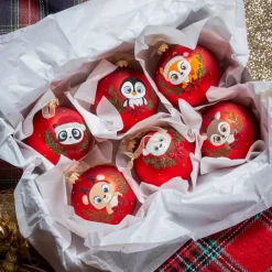 KAEMINGK Palline Di Natale-Set di 6 palline di Natale in vetro (D80 mm) Animali Occhi di cervo