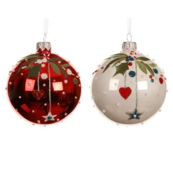 KAEMINGK Palline Di Natale-Set di 6 palline di Natale in vetro (D80 mm) Natale d'Antan e bianco